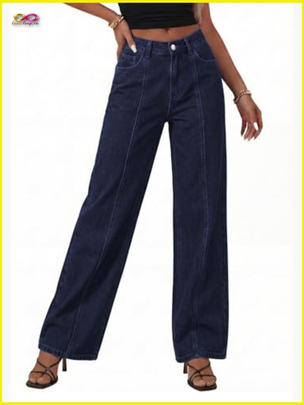 Wide Leg Jeans High Waisted Stretchy Baggy Seamed Front Palazzo Pants Summer - Picture 6 of 7
